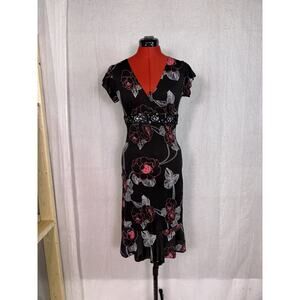 Vintage Y2K Check it Out Floral Baby Doll Midi Dress Large USA Roses Black D415
